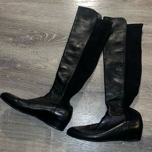 Stuart Weitzman Hidden Leather Wedge Boots